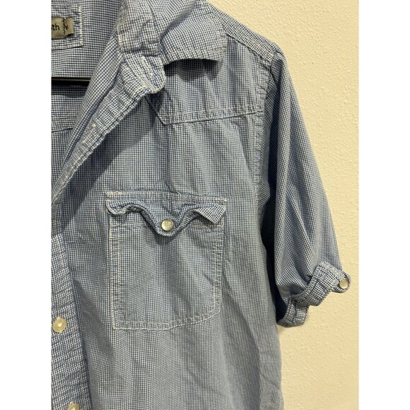Paperdenim & Cloth Blue Gingham Short Sleeve Western Button Down Shirt Medium - Picture 4 of 9